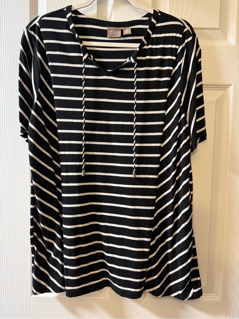 Chico's Black & White Striped Short-Sleeve Tee sz 3